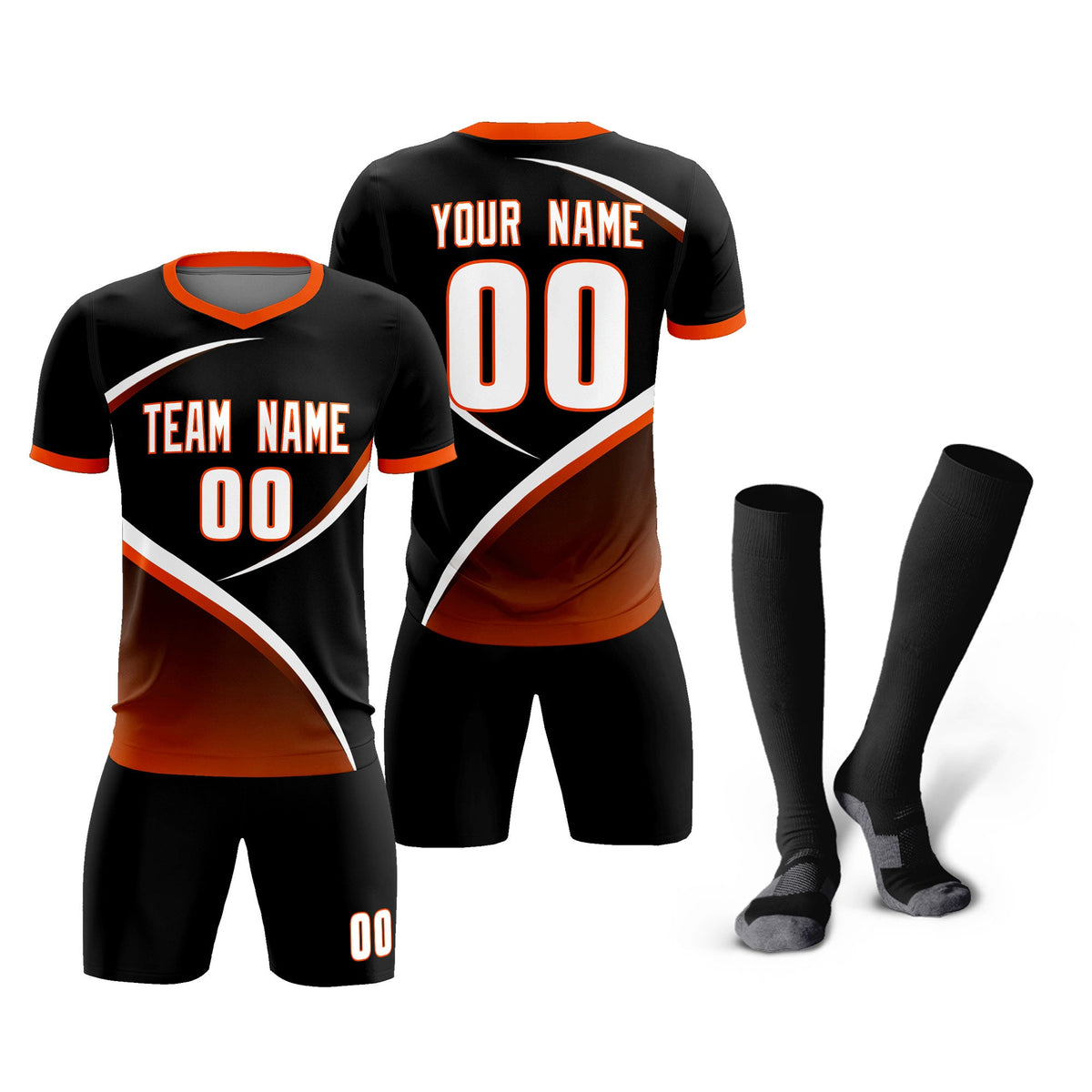 Custom Black Orange Color Block Training Uniform For Men Soccer Sets Jersey