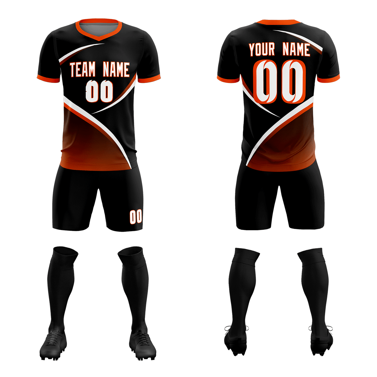 Custom Black Orange Color Block Training Uniform For Men Soccer Sets Jersey