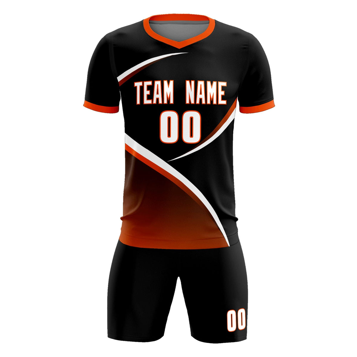 Custom Black Orange Color Block Training Uniform For Men Soccer Sets Jersey