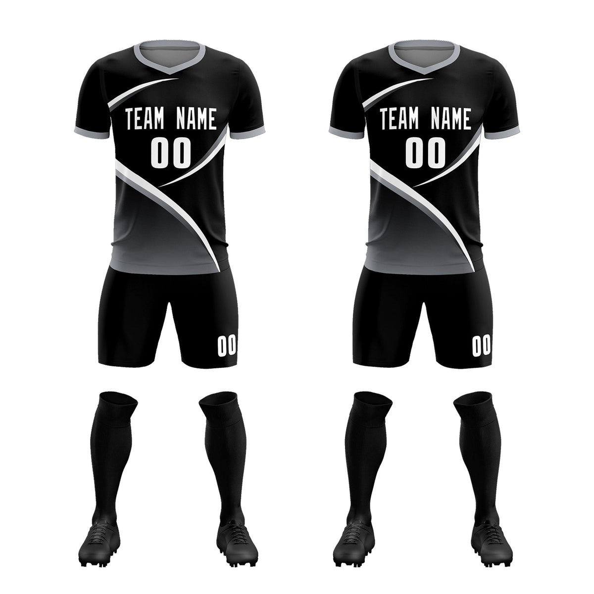 Custom Black Gray Color Block Training Uniform For Men Soccer Sets Jersey