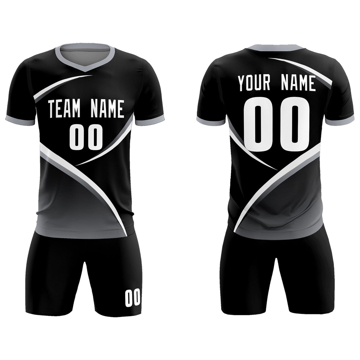 Custom Black Gray Color Block Training Uniform For Men Soccer Sets Jersey