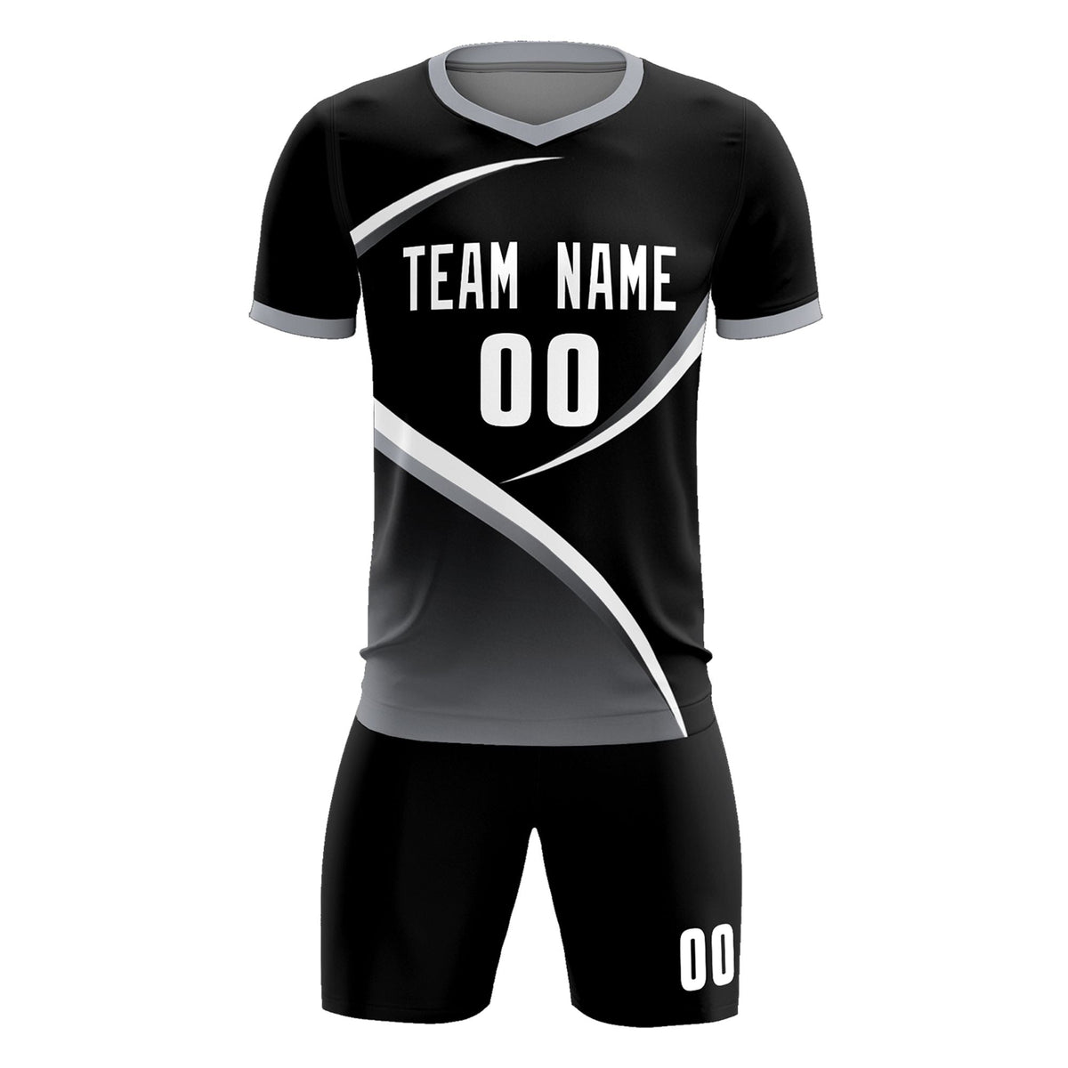 Custom Black Gray Color Block Training Uniform For Men Soccer Sets Jersey