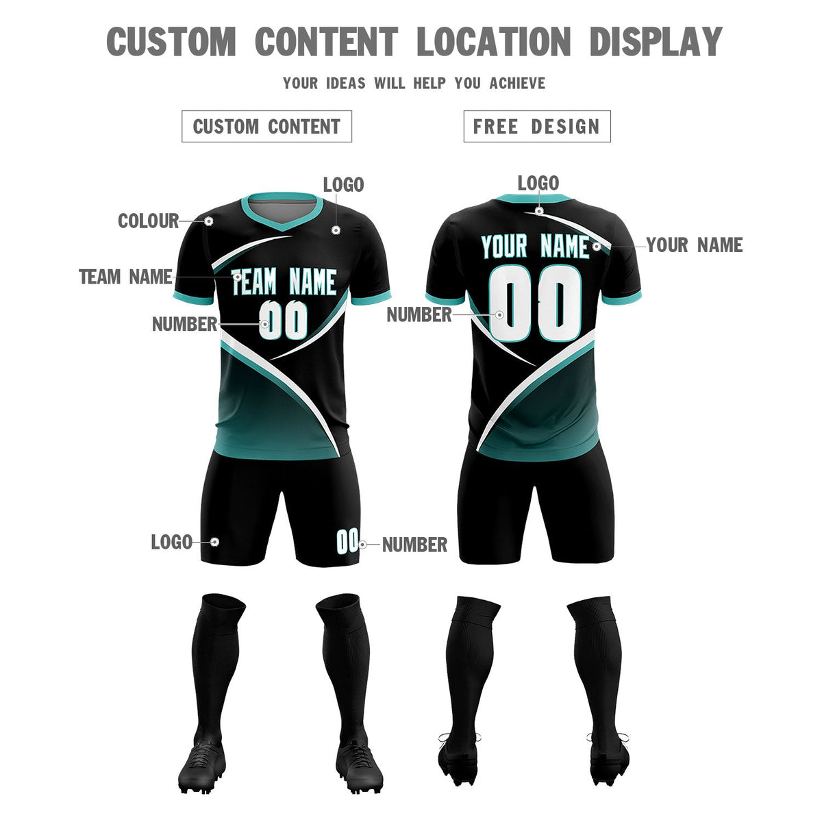 Custom Black Bright Green Color Block Training Uniform For Men Soccer Sets Jersey