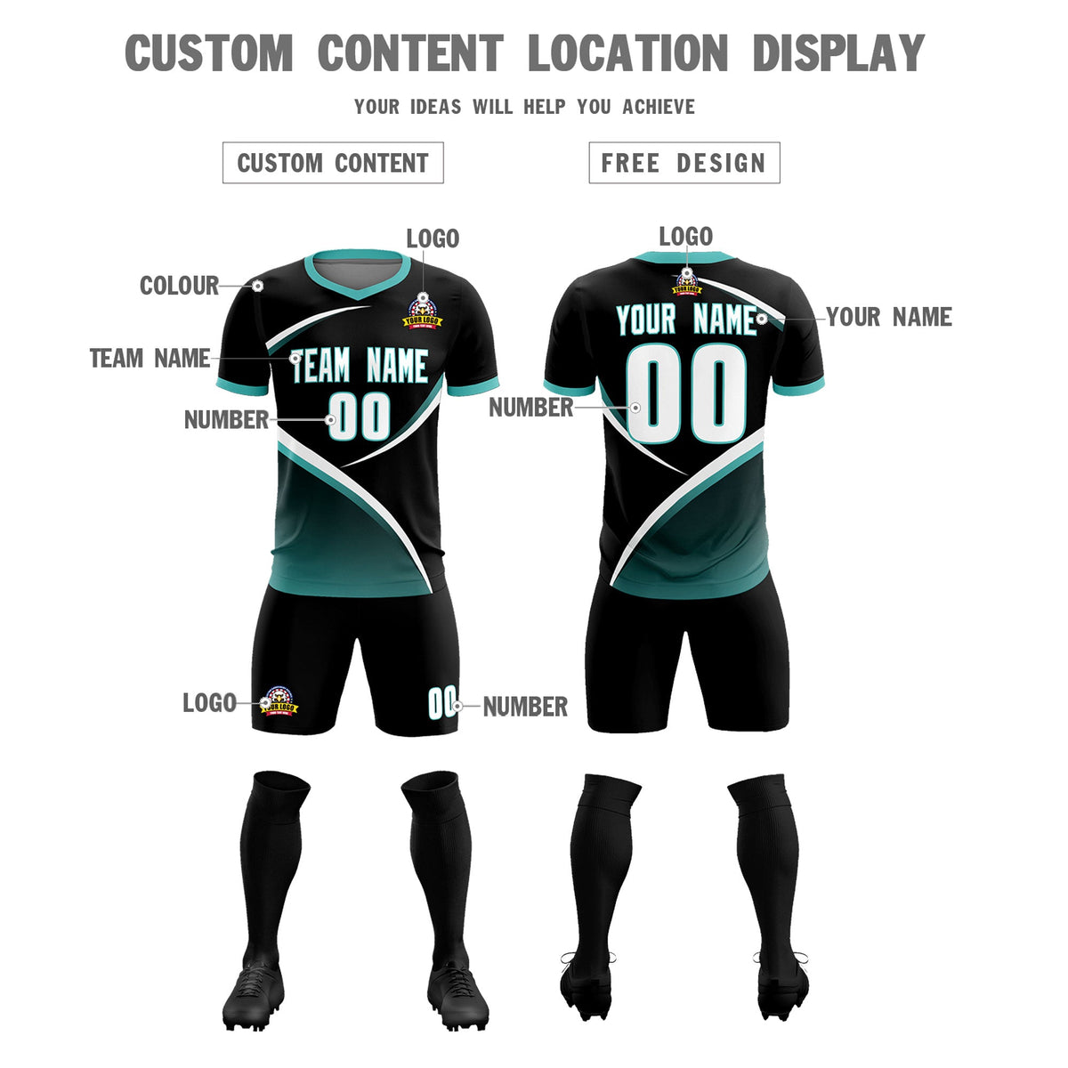Custom Black Bright Green Color Block Training Uniform For Men Soccer Sets Jersey