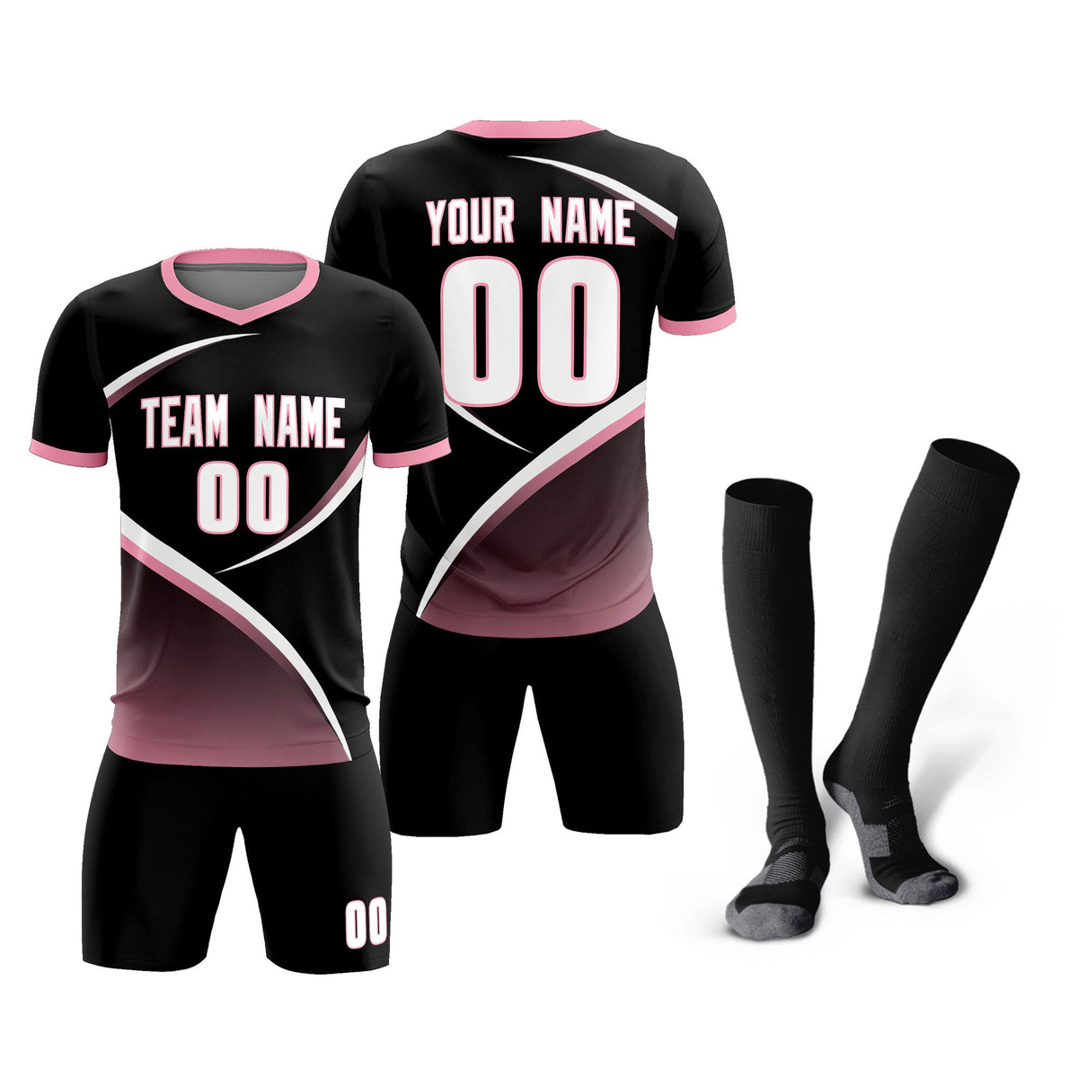 Custom Black Light Pink Color Block Training Uniform For Men Soccer Sets Jersey