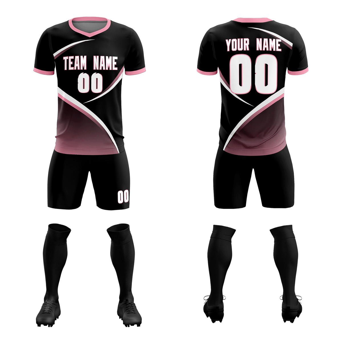 Custom Black Light Pink Color Block Training Uniform For Men Soccer Sets Jersey