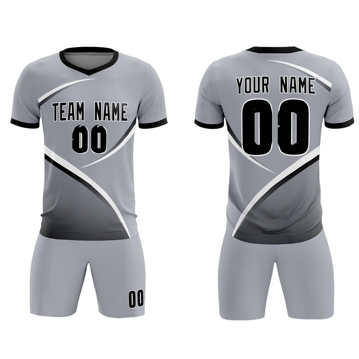 Custom Gray Black Color Block Training Uniform For Men Soccer Sets Jersey