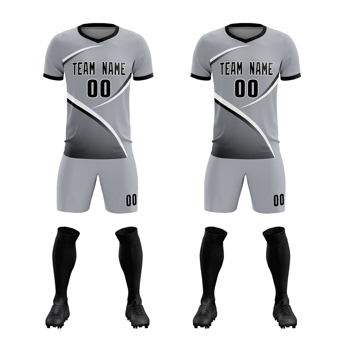 Custom Gray Black Color Block Training Uniform For Men Soccer Sets Jersey