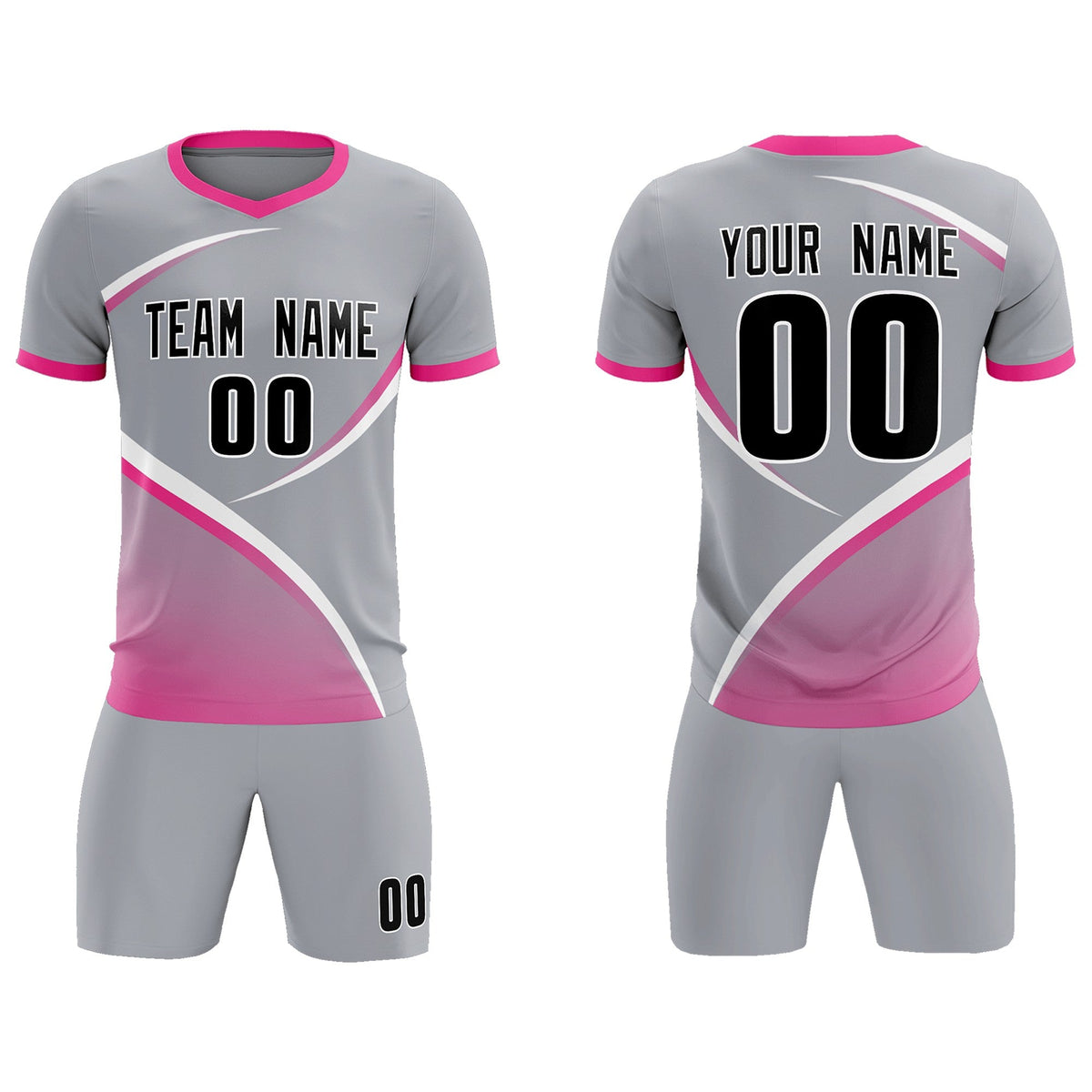 Custom Gray Pink Color Block Training Uniform For Men Soccer Sets Jersey
