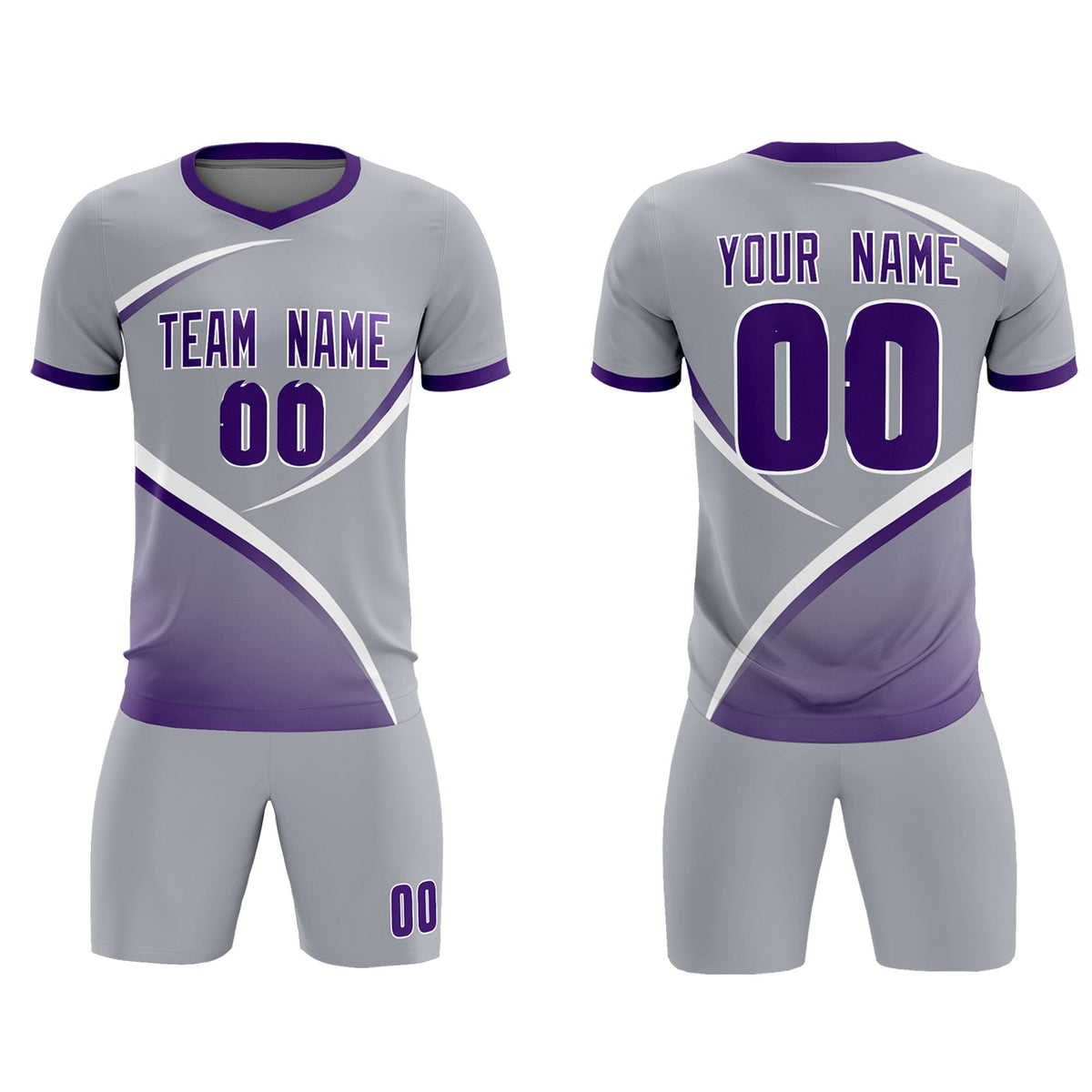 Custom Gray Purple Color Block Training Uniform For Men Soccer Sets Jersey