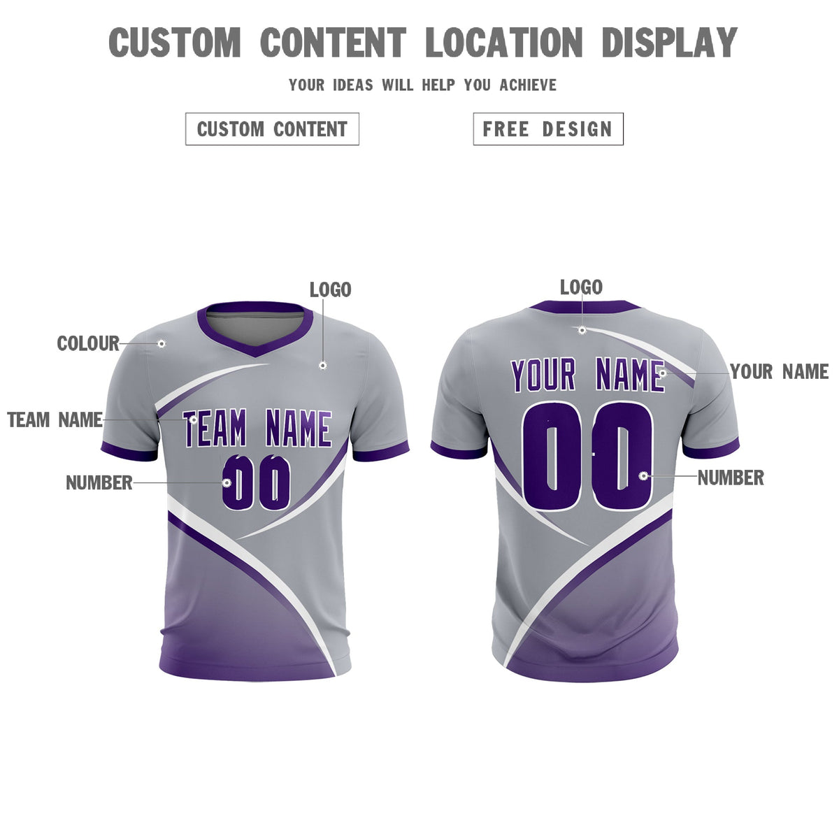 Custom Gray Purple Color Block Training Uniform For Men Soccer Sets Jersey