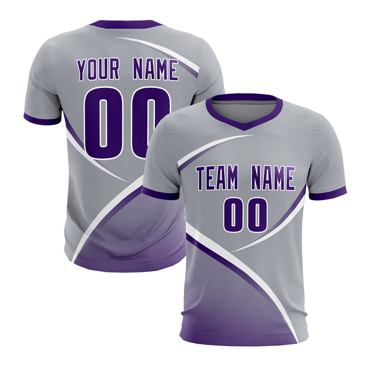 Custom Gray Purple Color Block Training Uniform For Men Soccer Sets Jersey
