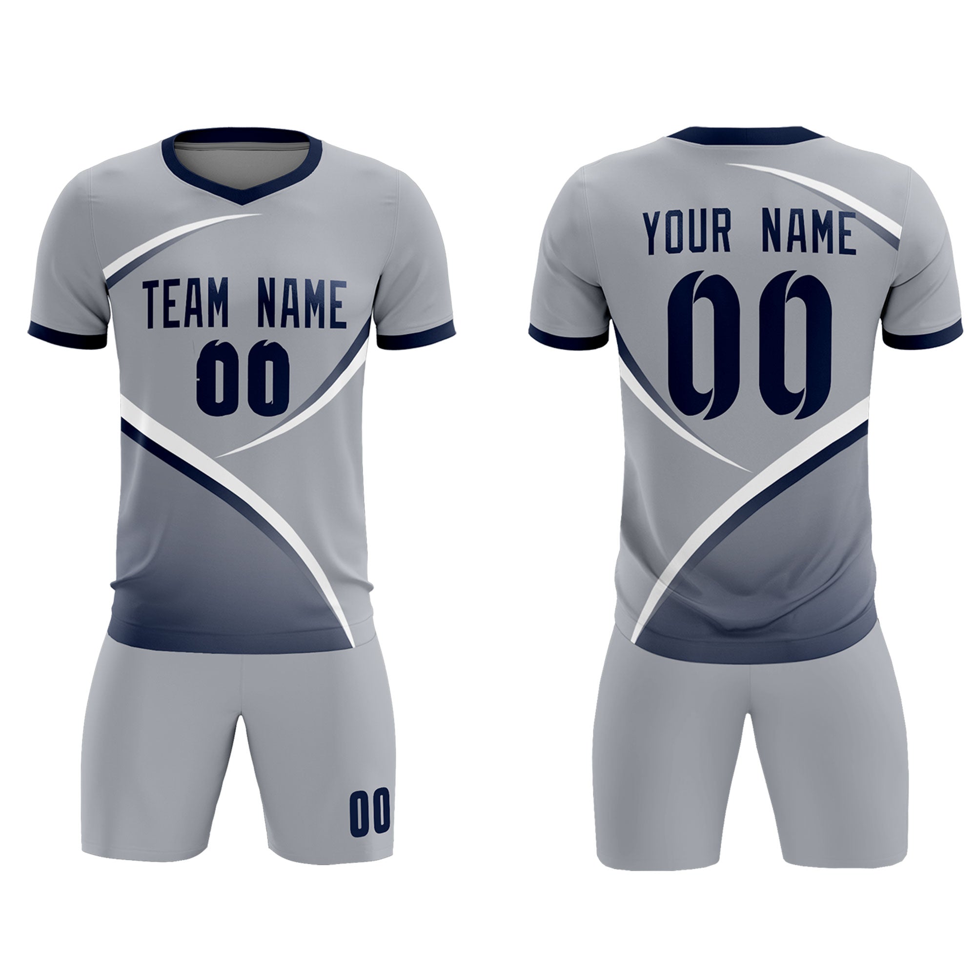 Custom Gray Navy Color Block Training Uniform For Men Soccer Sets Jersey