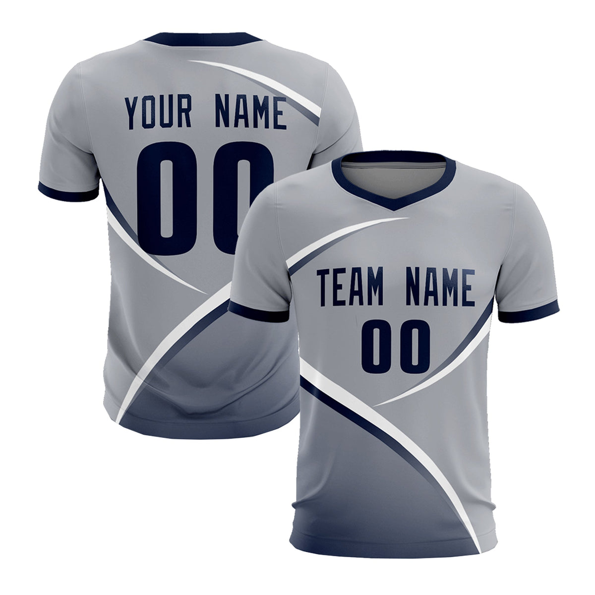Custom Gray Navy Color Block Training Uniform For Men Soccer Sets Jersey