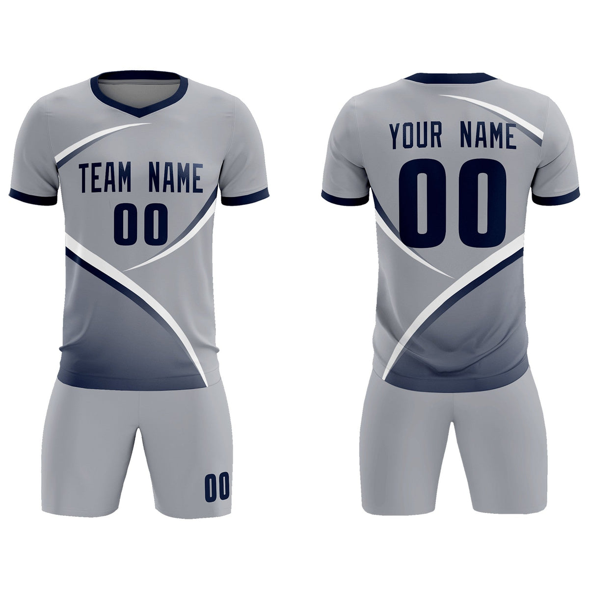 Custom Gray Navy Color Block Training Uniform For Men Soccer Sets Jersey