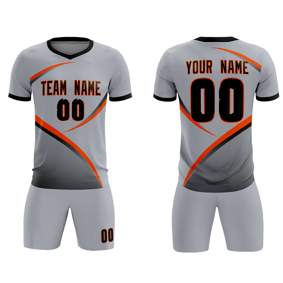 Custom Gray Black Color Block Training Uniform For Men Soccer Sets Jersey