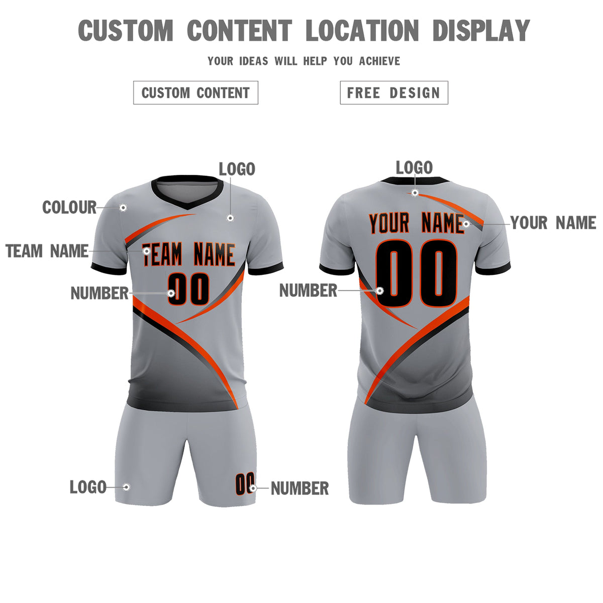 Custom Gray Black Color Block Training Uniform For Men Soccer Sets Jersey