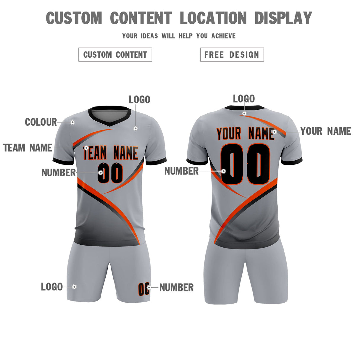 Custom Gray Black Color Block Training Uniform For Men Soccer Sets Jersey