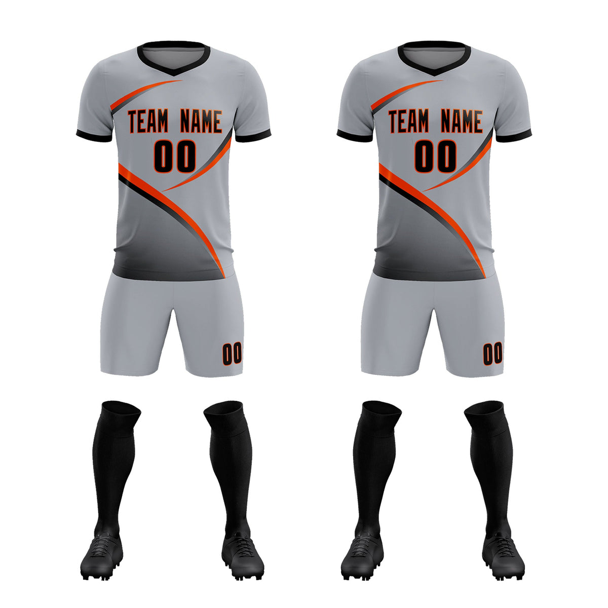 Custom Gray Black Color Block Training Uniform For Men Soccer Sets Jersey