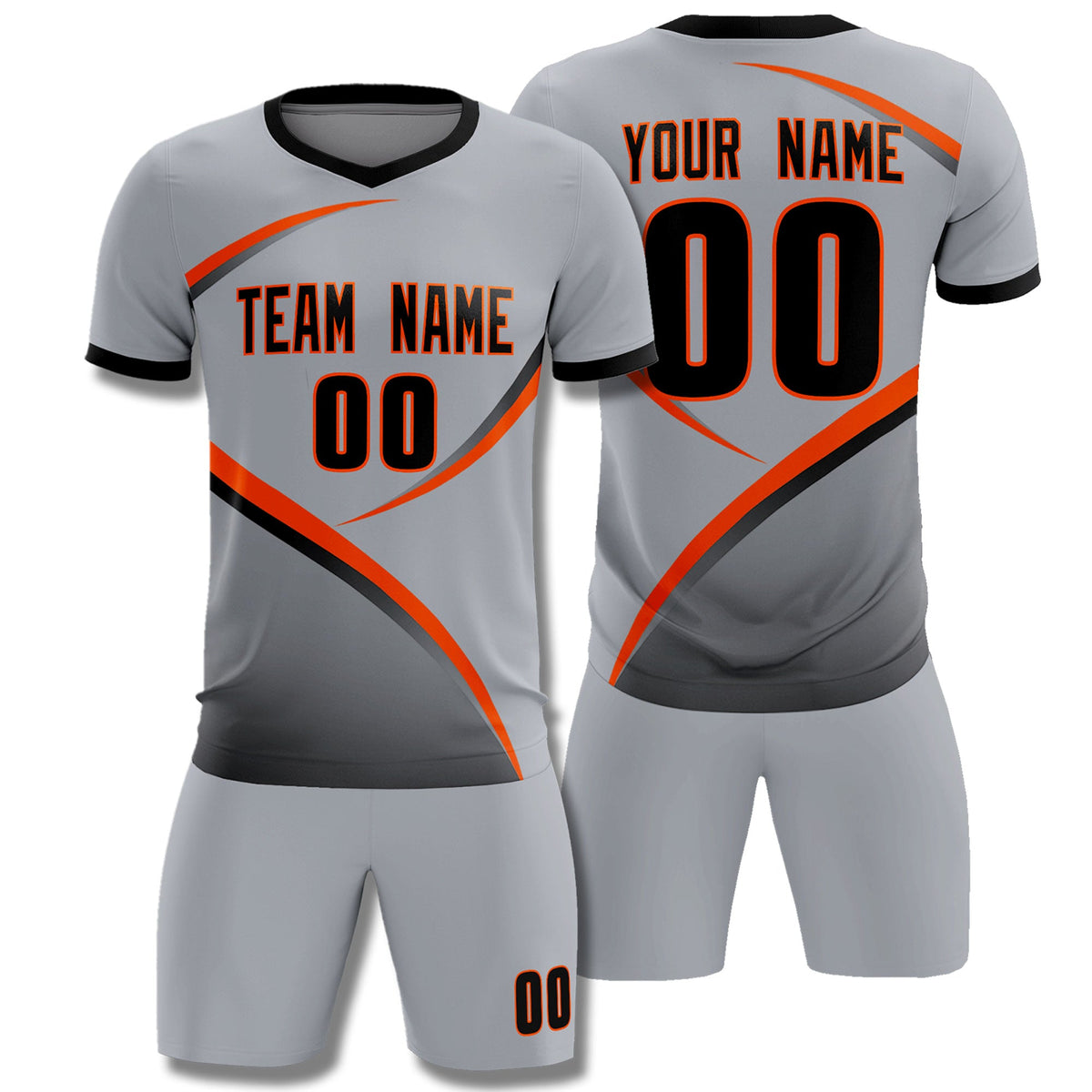 Custom Gray Black Color Block Training Uniform For Men Soccer Sets Jersey