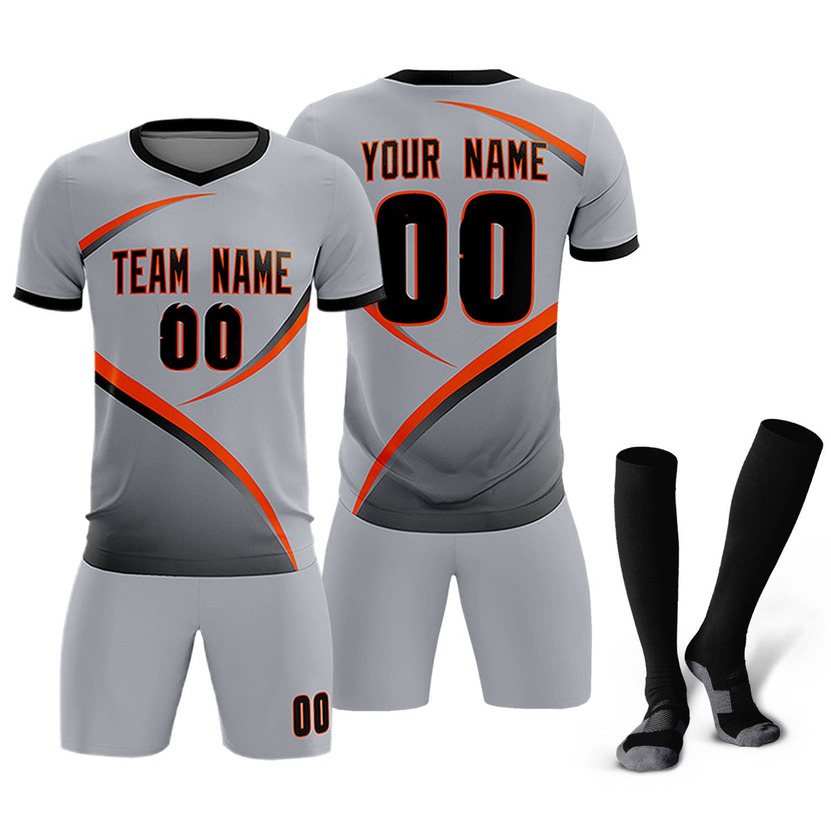 Custom Gray Black Color Block Training Uniform For Men Soccer Sets Jersey