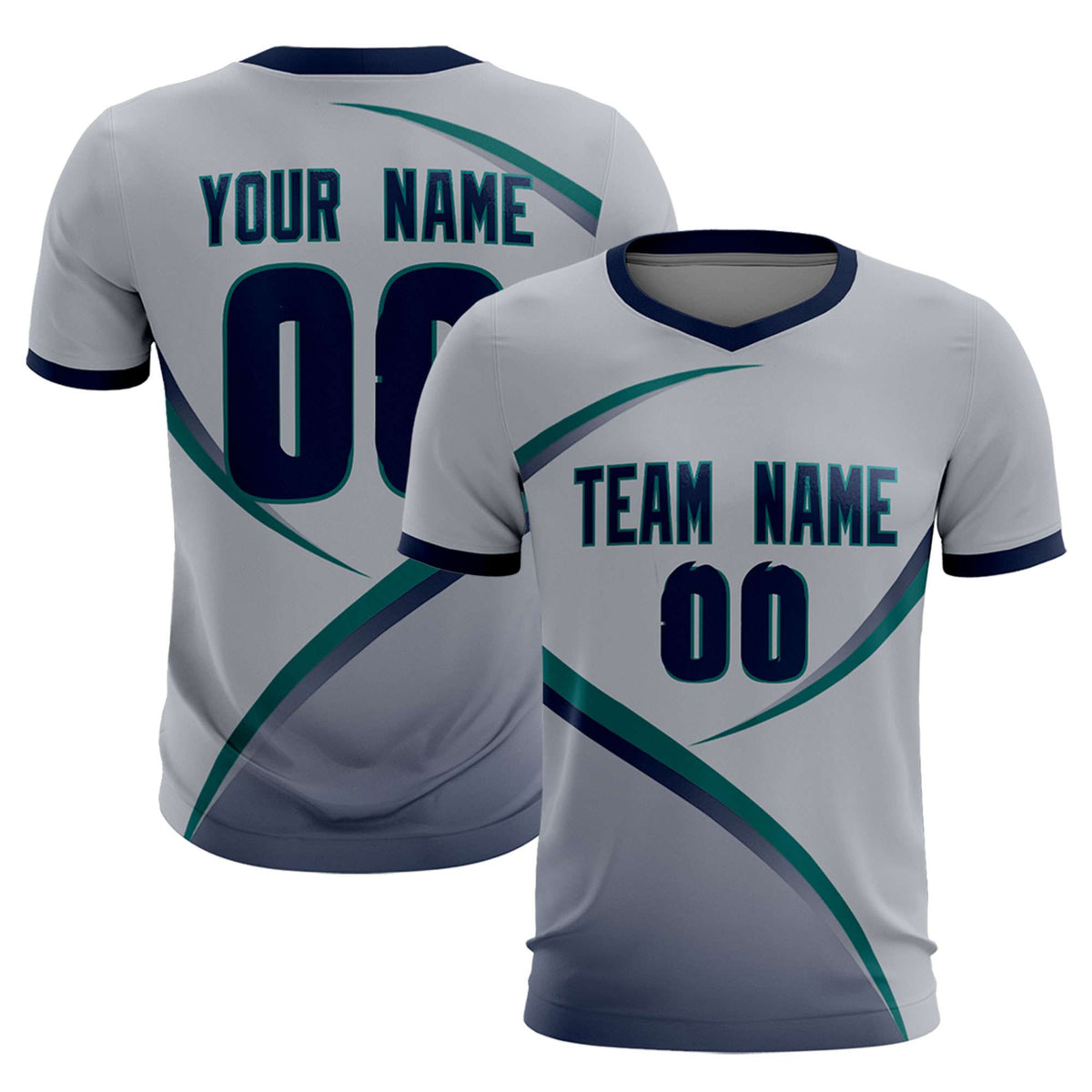 Custom Gray Navy Color Block Training Uniform For Men Soccer Sets Jersey