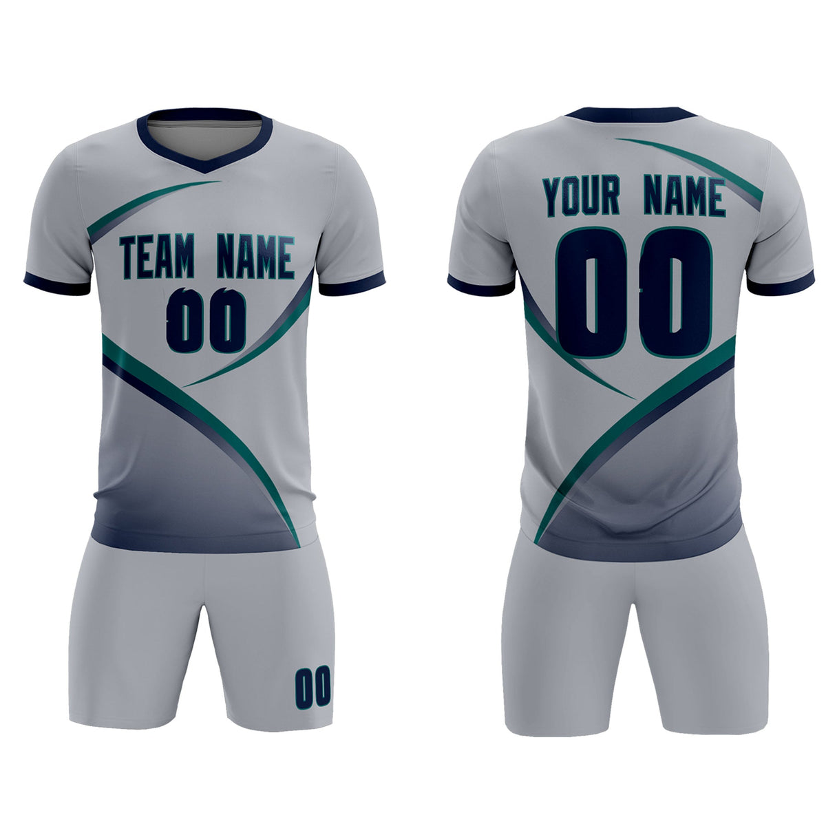 Custom Gray Navy Color Block Training Uniform For Men Soccer Sets Jersey