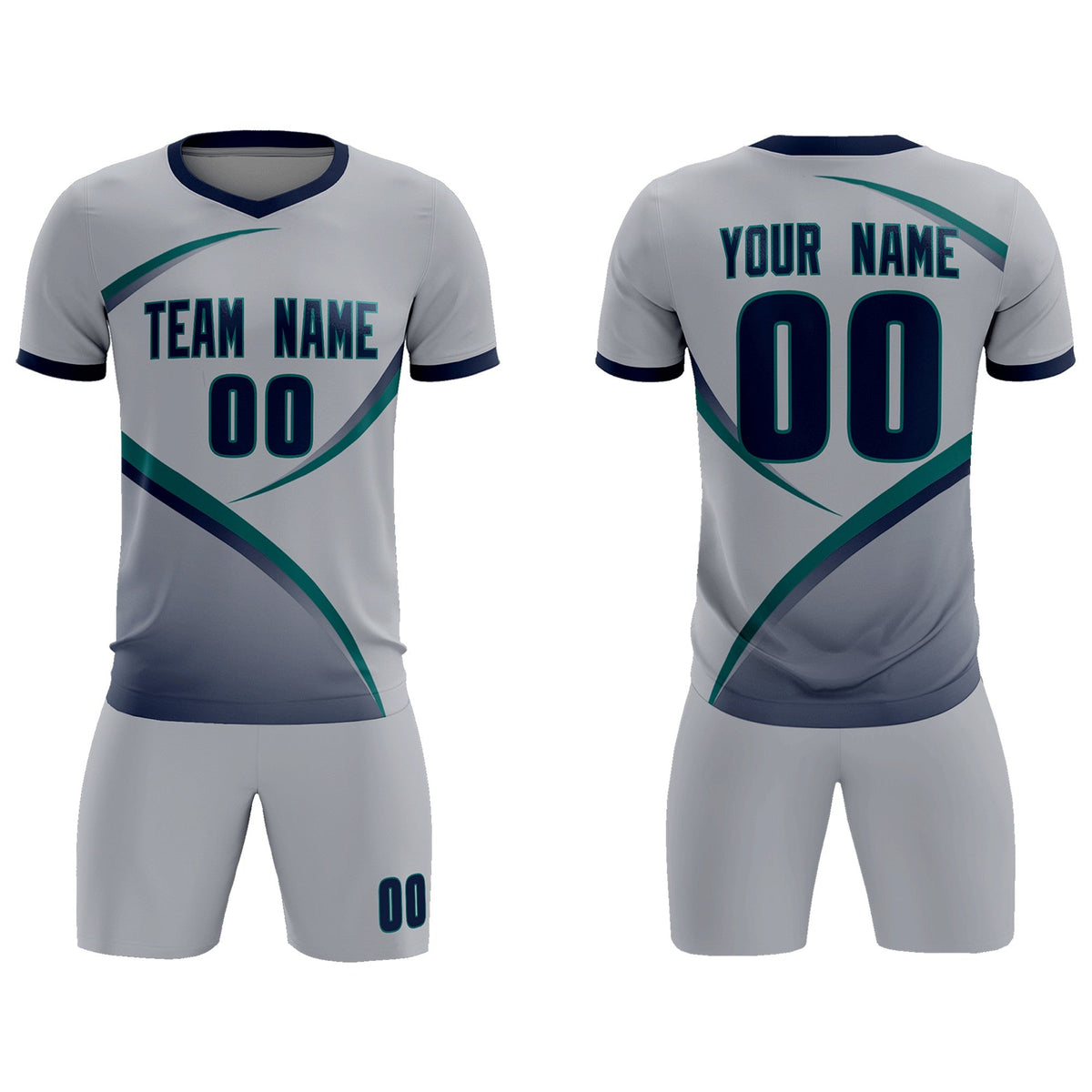 Custom Gray Navy Color Block Training Uniform For Men Soccer Sets Jersey