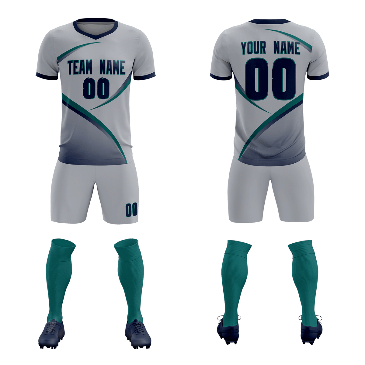 Custom Gray Navy Color Block Training Uniform For Men Soccer Sets Jersey