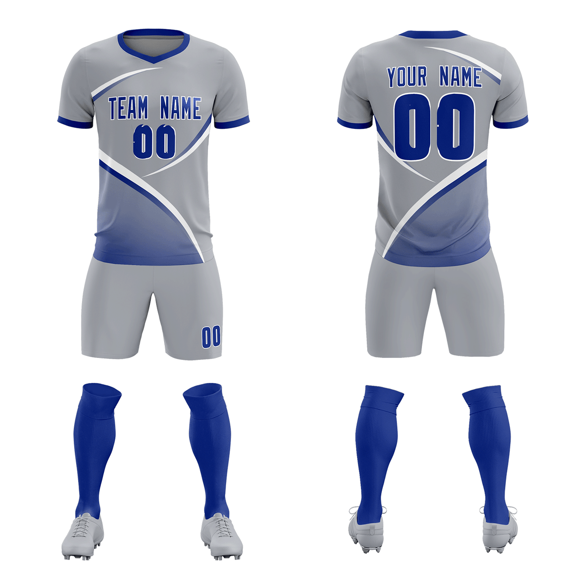 Custom Gray Royal Color Block Training Uniform For Men Soccer Sets Jersey