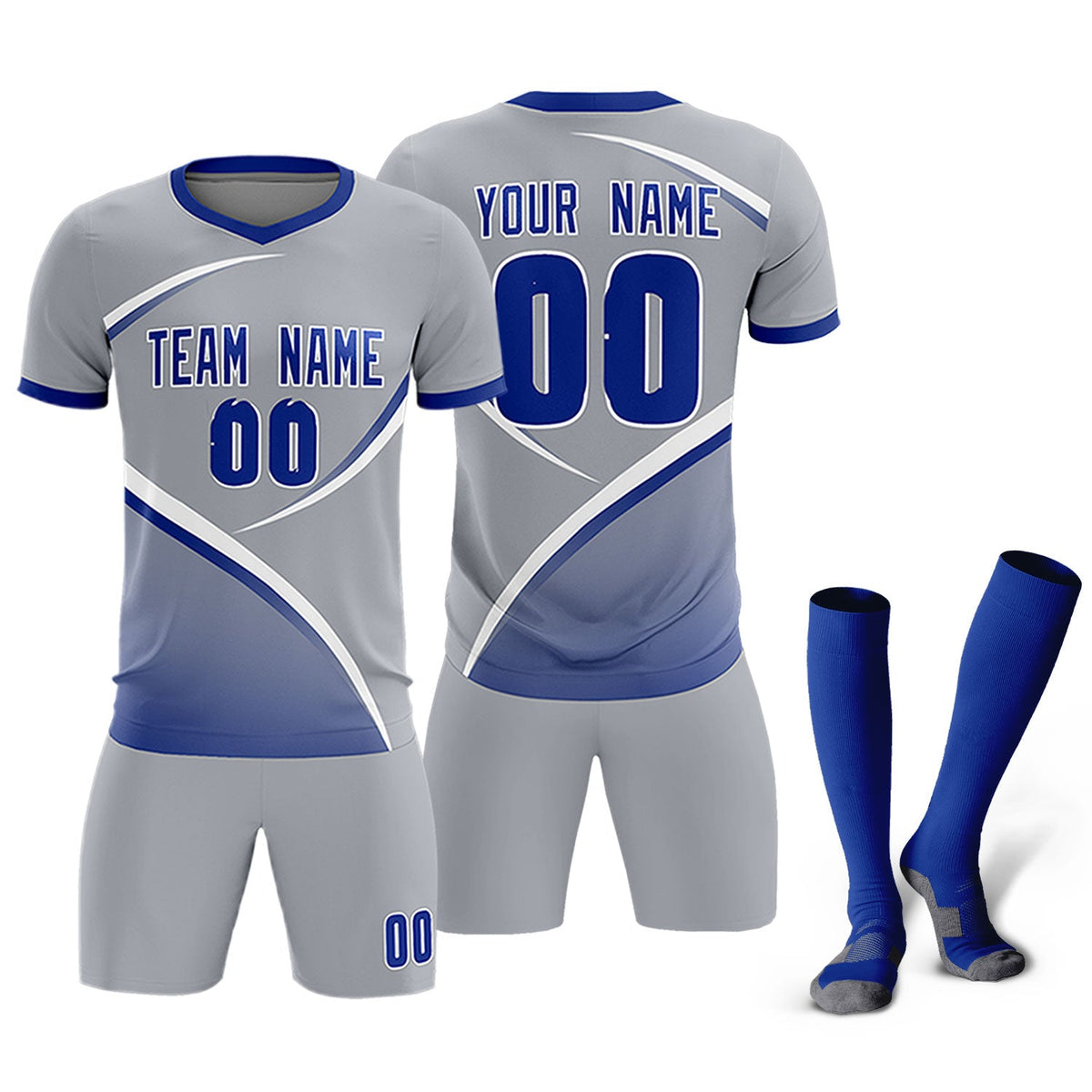 Custom Gray Royal Color Block Training Uniform For Men Soccer Sets Jersey