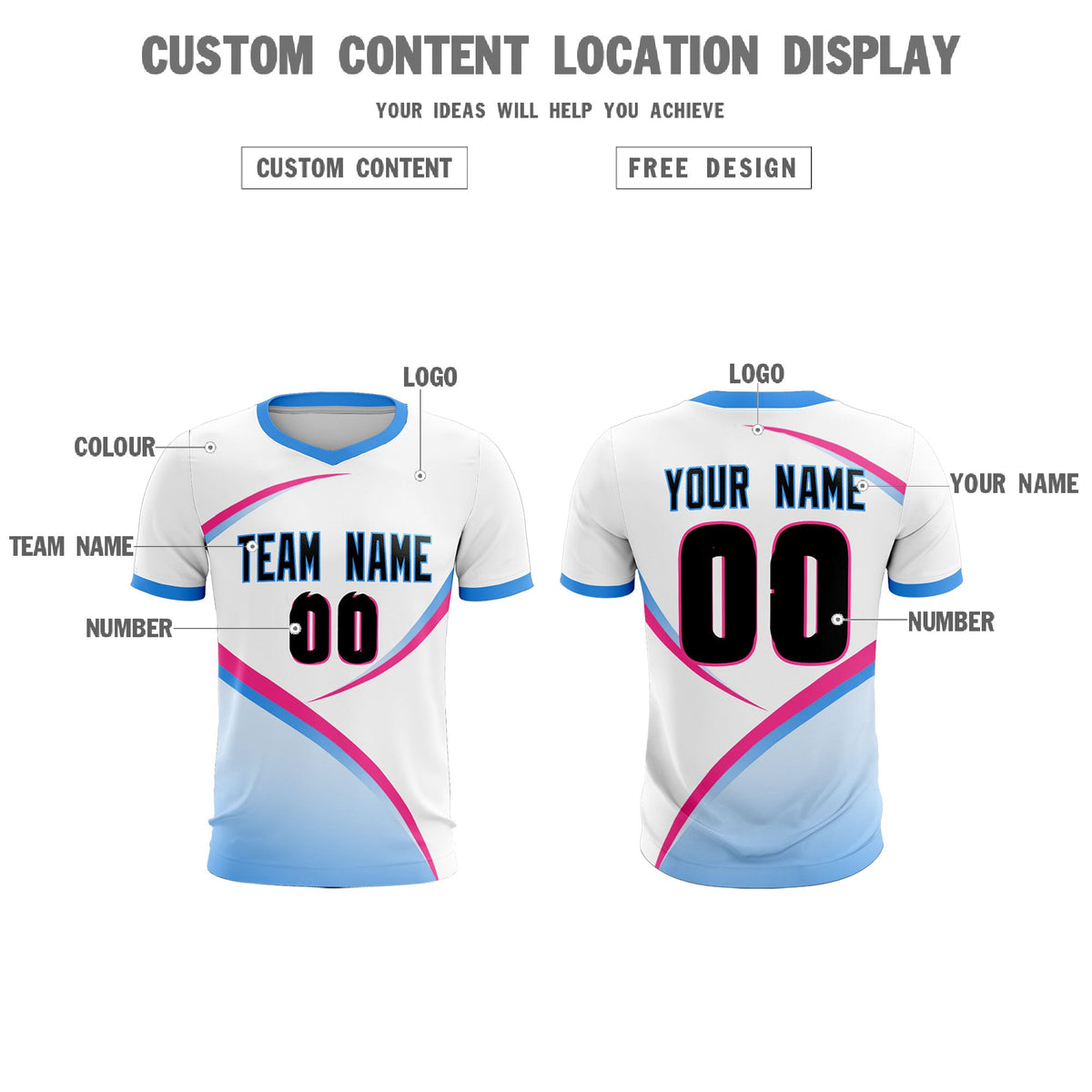 Custom White Powder Blue Color Block Training Uniform For Men Soccer Sets Jersey