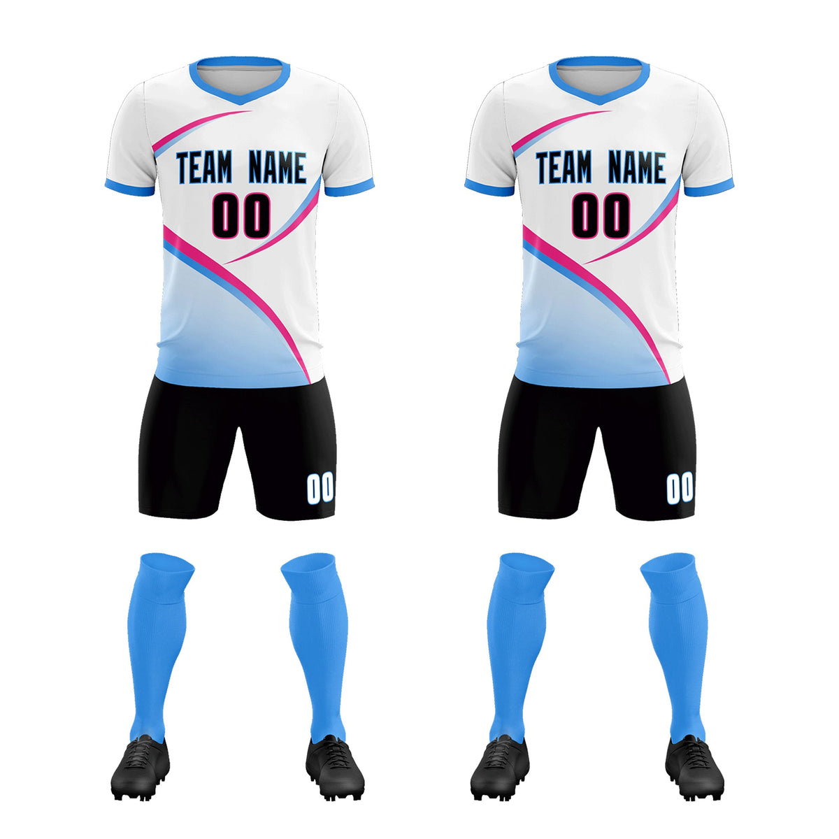 Custom White Powder Blue Color Block Training Uniform For Men Soccer Sets Jersey