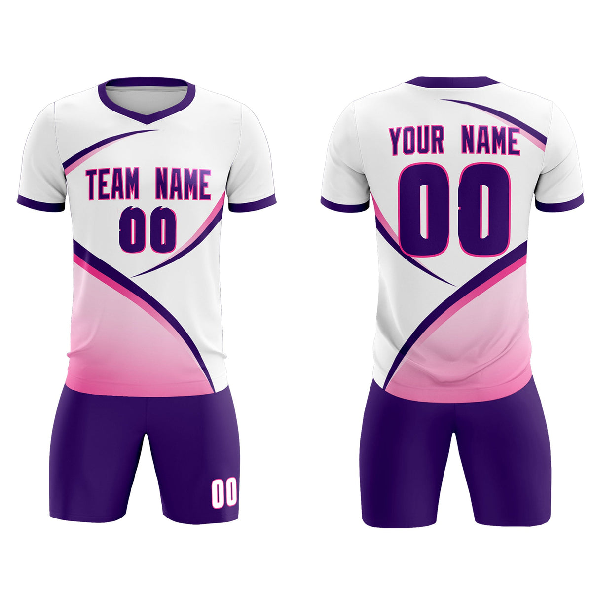 Custom White Purple Color Block Training Uniform For Men Soccer Sets Jersey