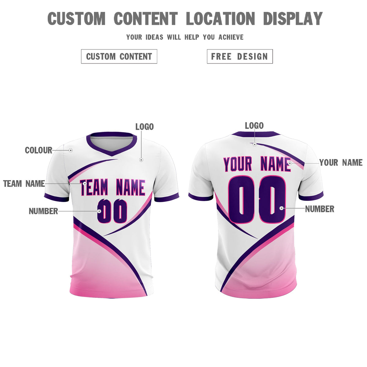 Custom White Purple Color Block Training Uniform For Men Soccer Sets Jersey