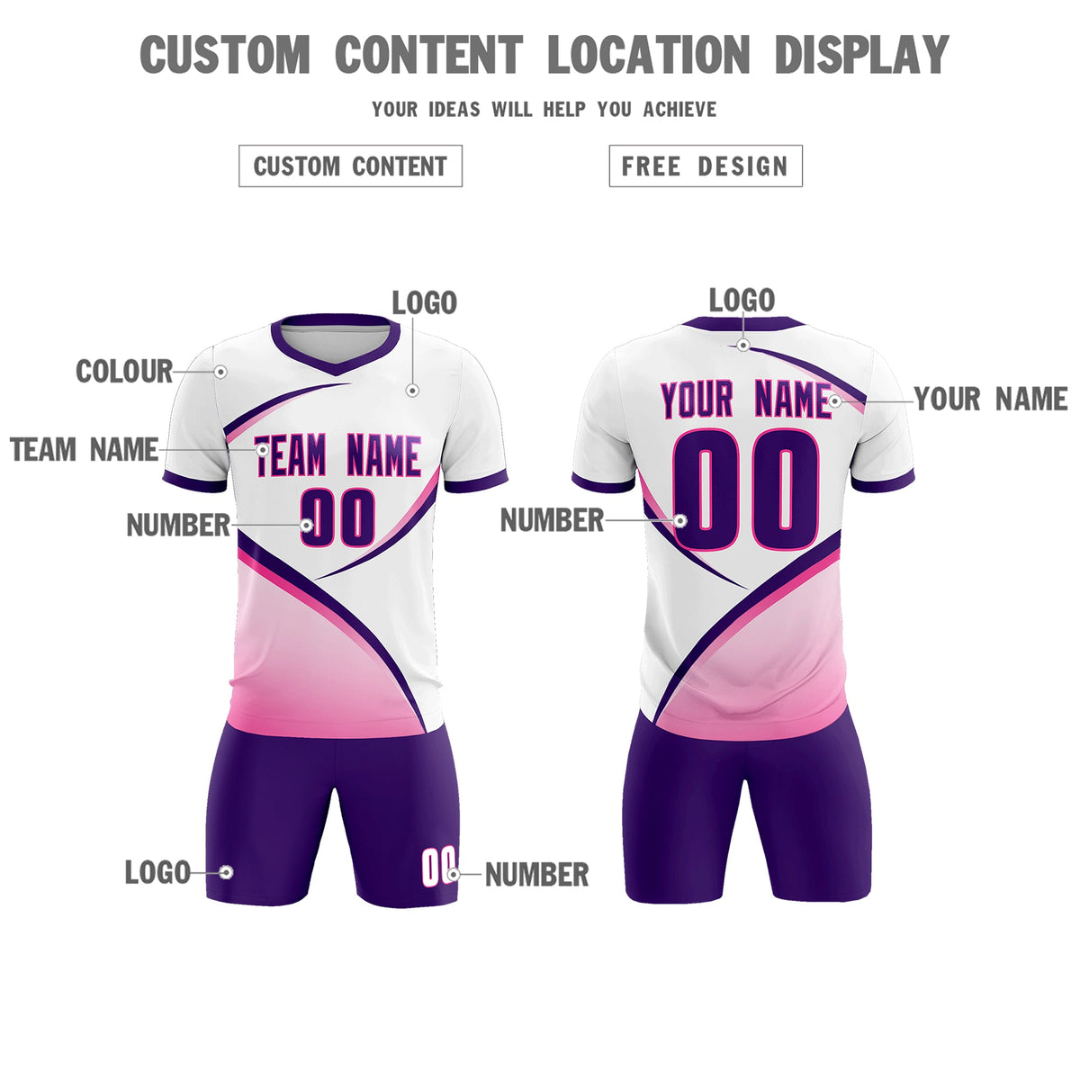 Custom White Purple Color Block Training Uniform For Men Soccer Sets Jersey