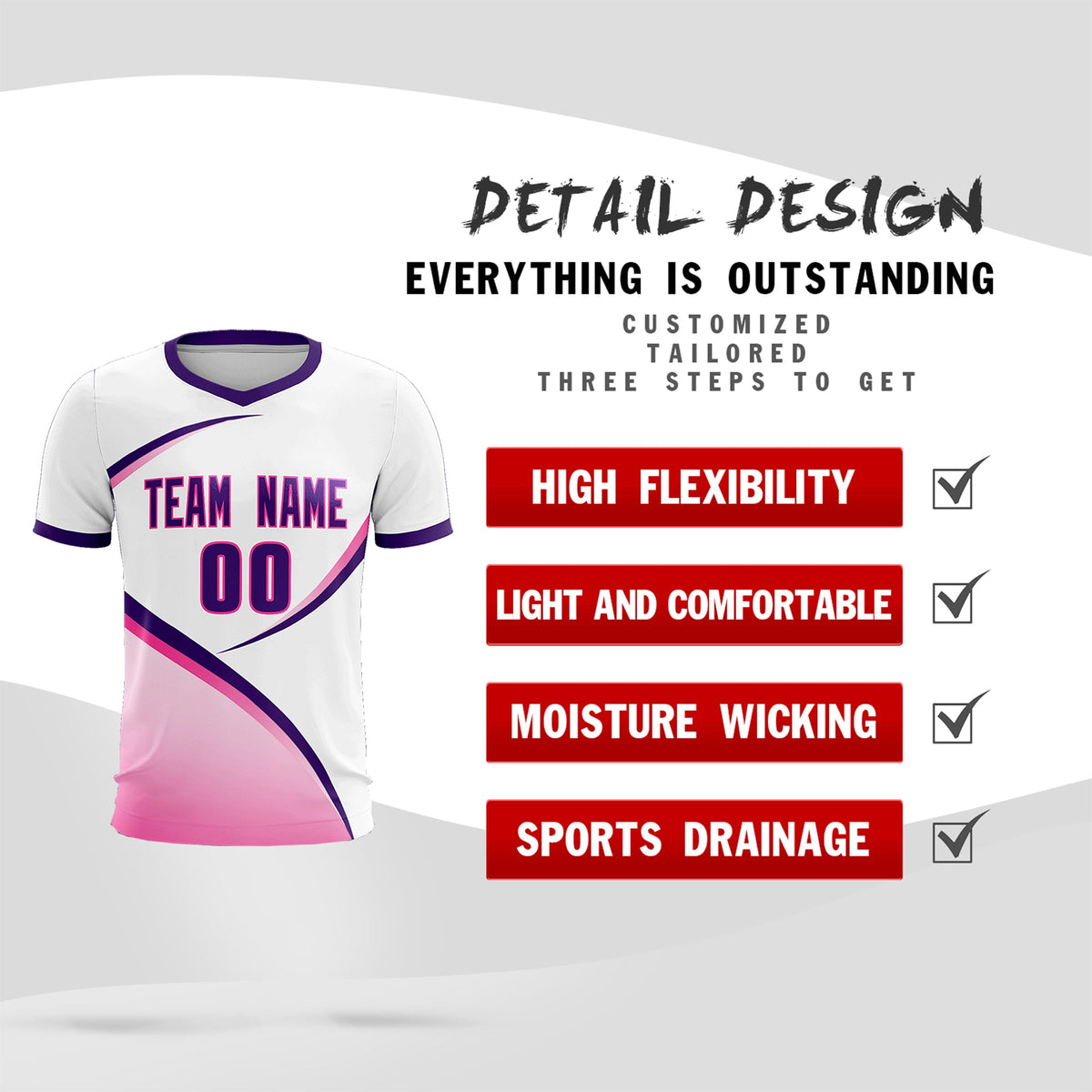 Custom White Purple Color Block Training Uniform For Men Soccer Sets Jersey