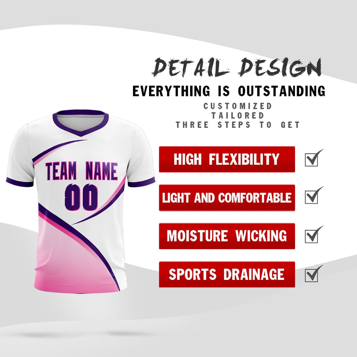 Custom White Purple Color Block Training Uniform For Men Soccer Sets Jersey