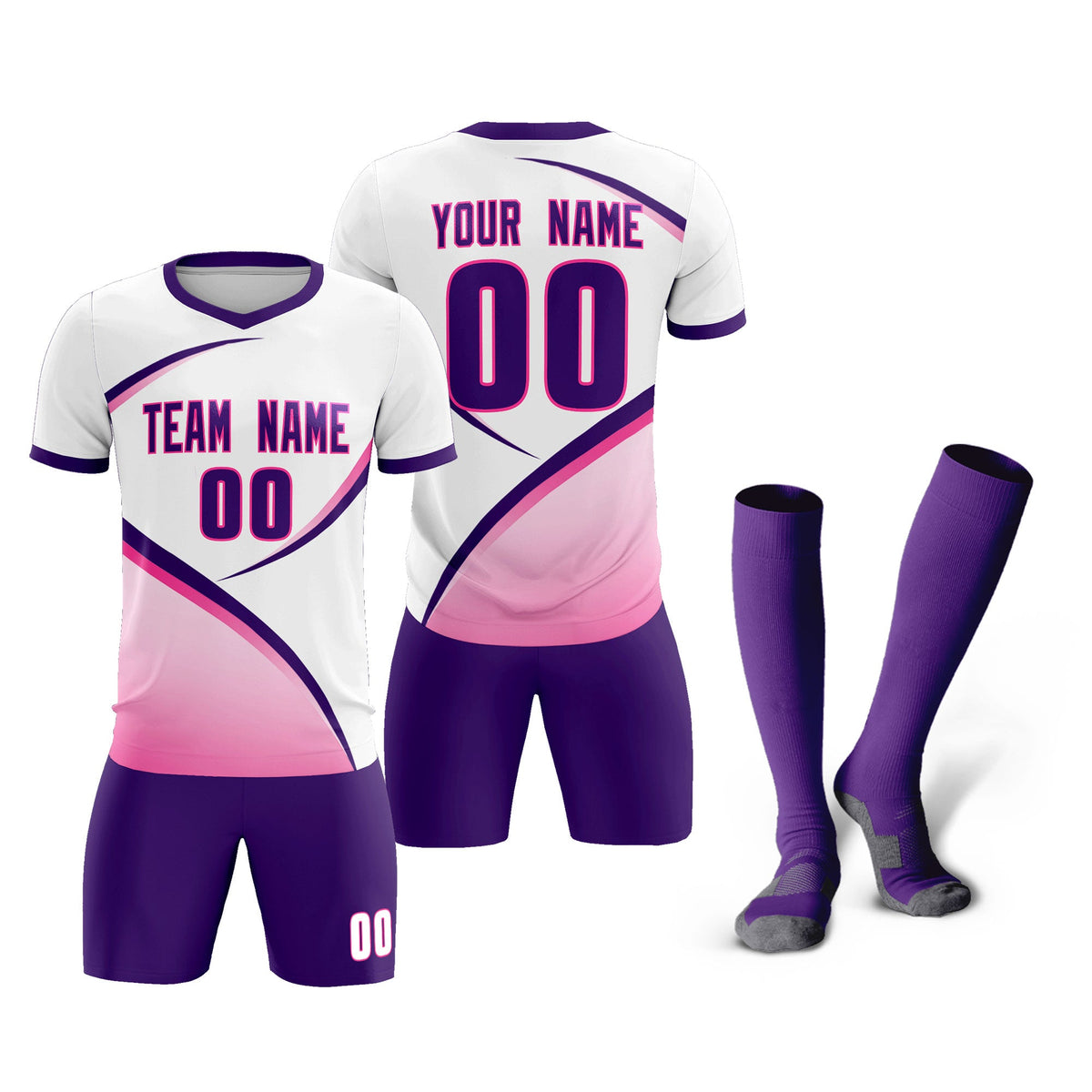 Custom White Purple Color Block Training Uniform For Men Soccer Sets Jersey