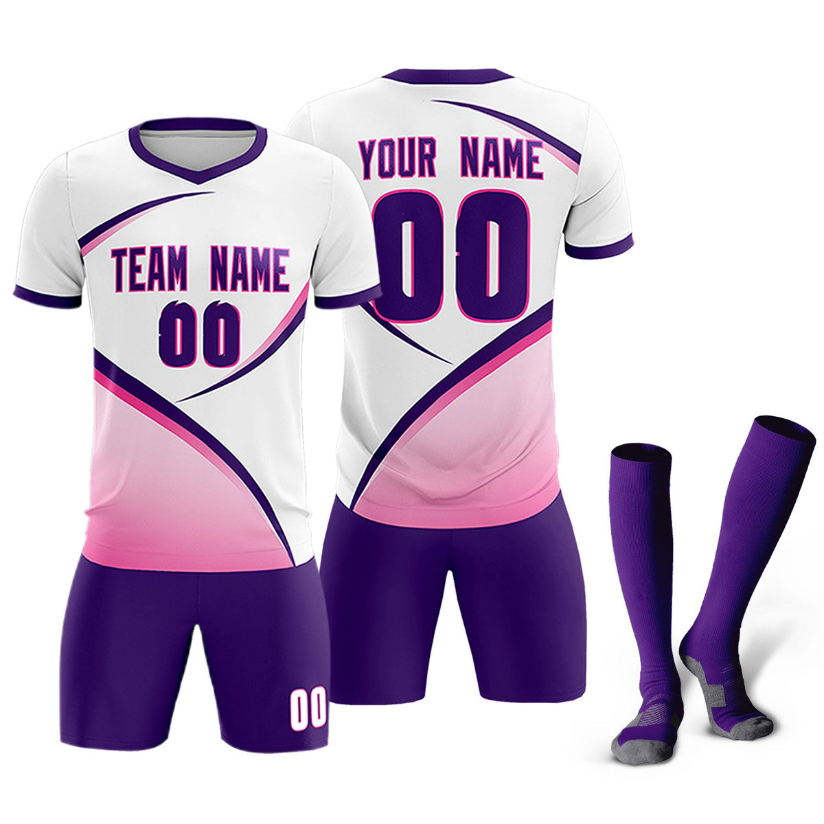 Custom White Purple Color Block Training Uniform For Men Soccer Sets Jersey