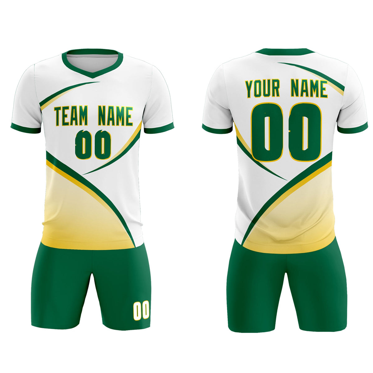 Custom White Kelly Green Color Block Training Uniform For Men Soccer Sets Jersey