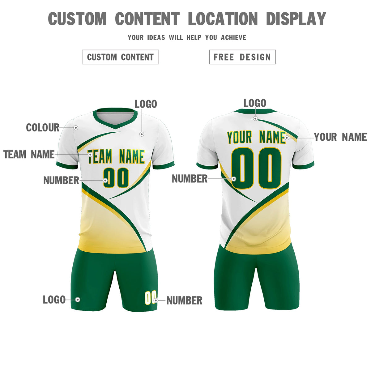 Custom White Kelly Green Color Block Training Uniform For Men Soccer Sets Jersey