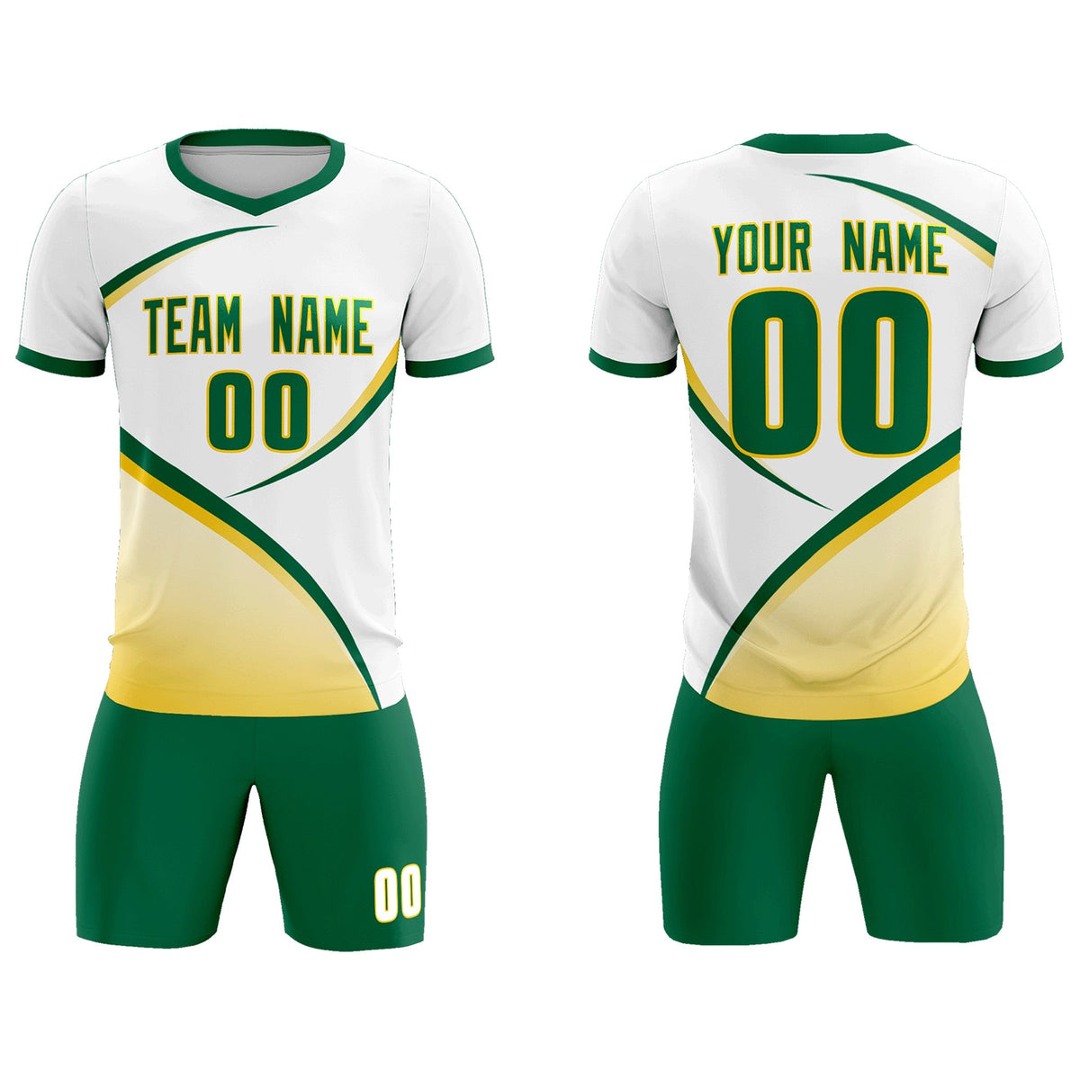 Custom White Kelly Green Color Block Training Uniform For Men Soccer Sets Jersey