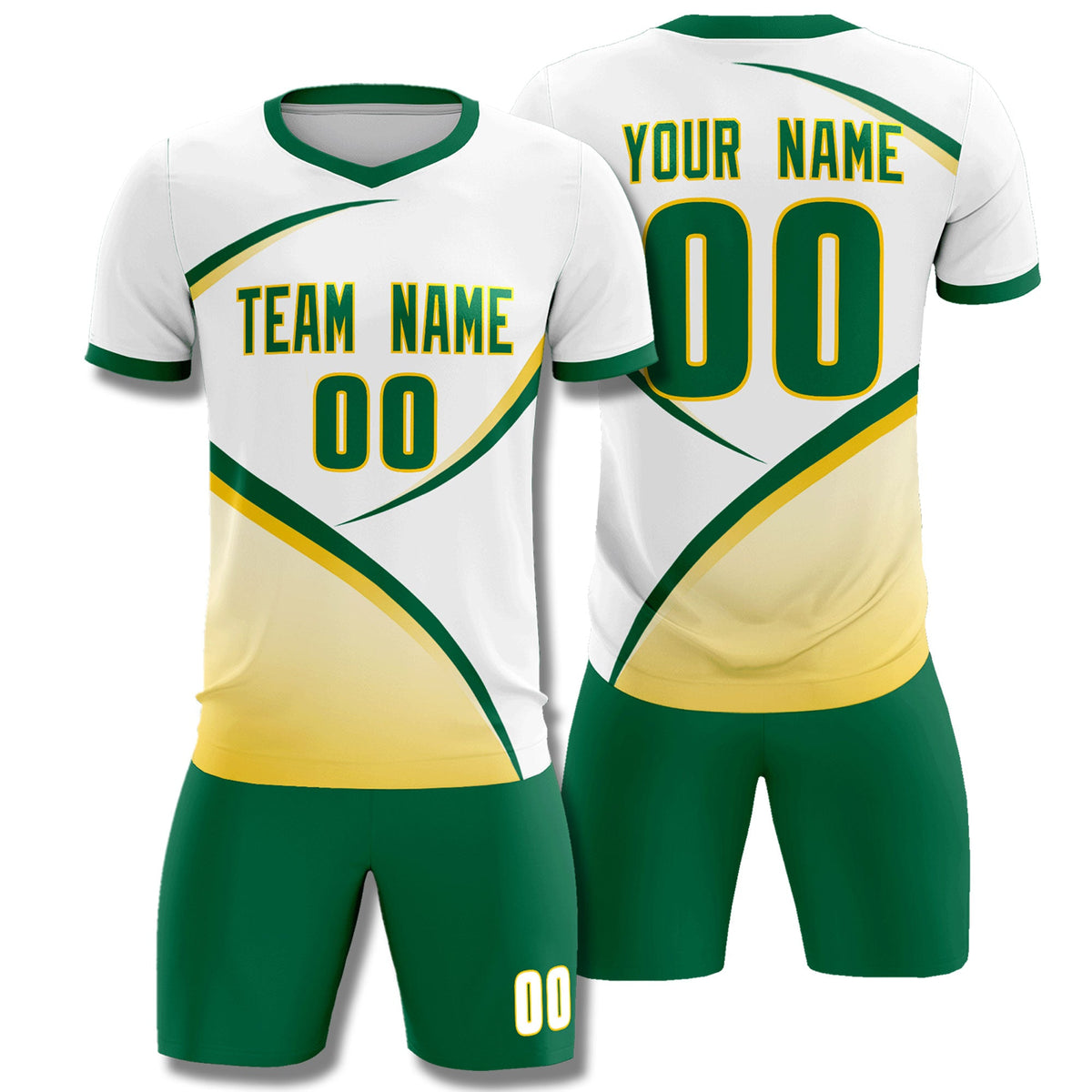 Custom White Kelly Green Color Block Training Uniform For Men Soccer Sets Jersey