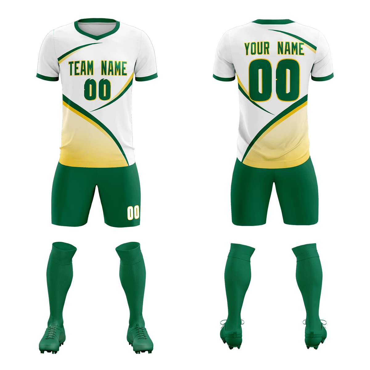 Custom White Kelly Green Color Block Training Uniform For Men Soccer Sets Jersey