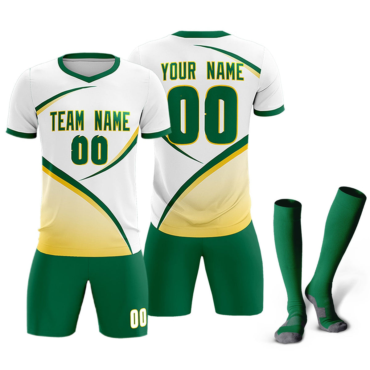 Custom White Kelly Green Color Block Training Uniform For Men Soccer Sets Jersey