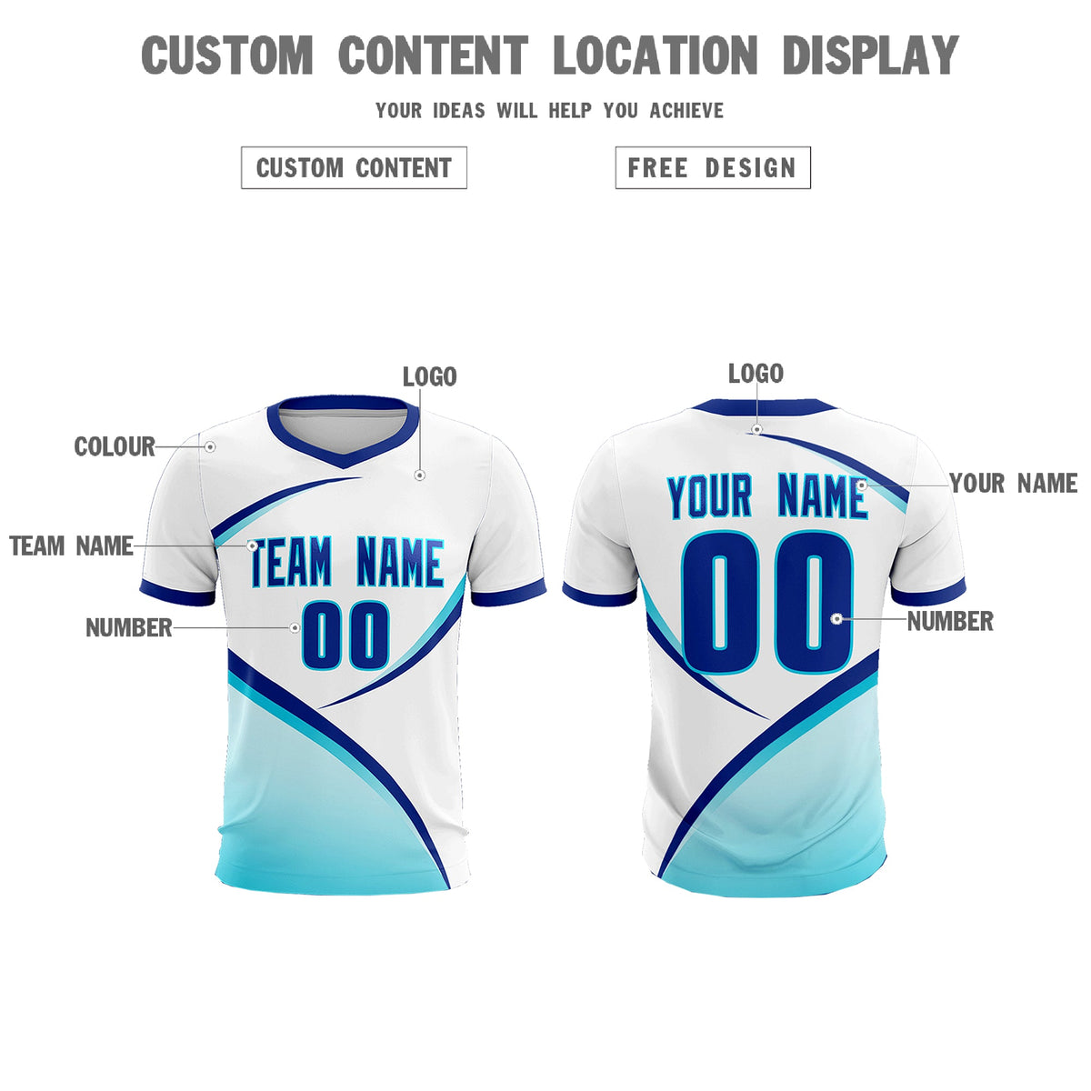 Custom White Sky Blue Color Block Training Uniform For Men Soccer Sets Jersey