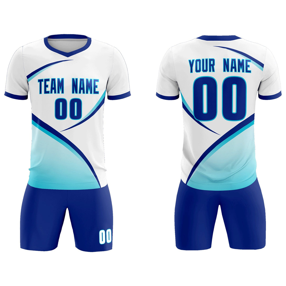 Custom White Sky Blue Color Block Training Uniform For Men Soccer Sets Jersey
