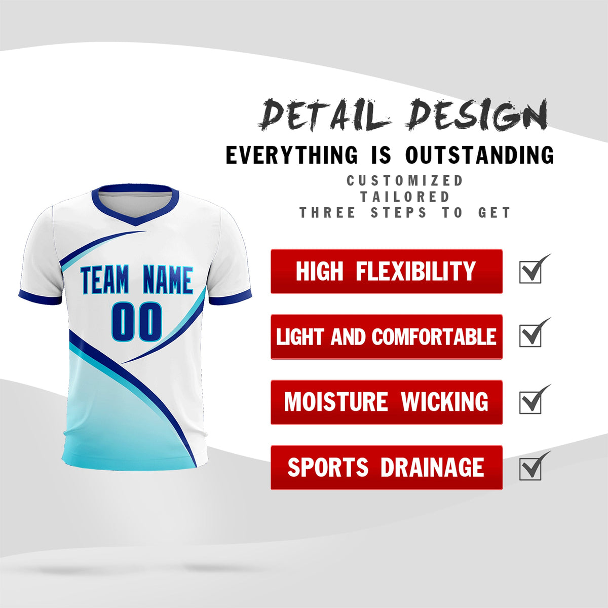 Custom White Sky Blue Color Block Training Uniform For Men Soccer Sets Jersey