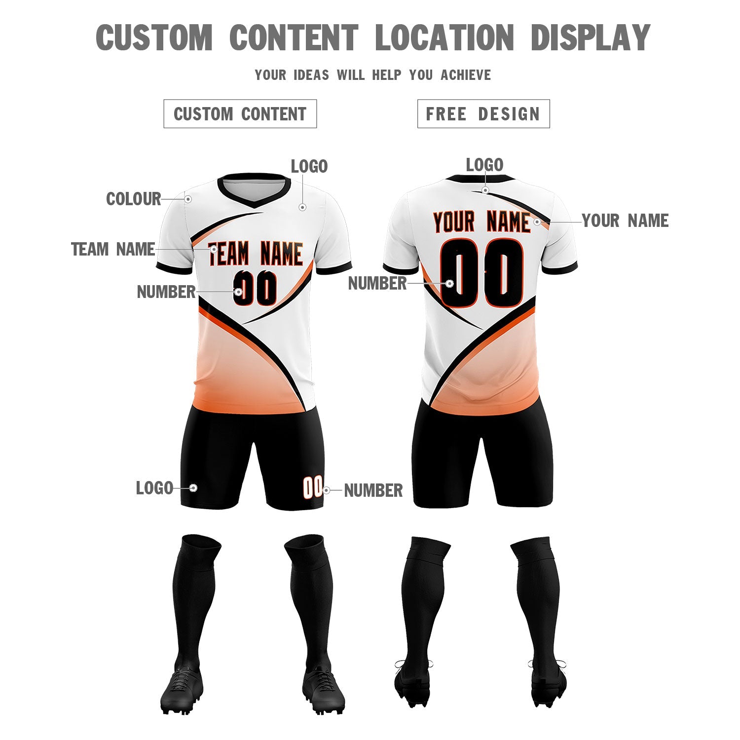 Custom White Black Color Block Training Uniform For Men Soccer Sets Jersey